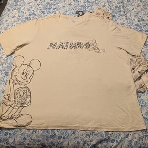 Cream Graphic Pajama Set with Mickey Mouse Design